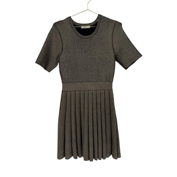 A.L.C. ALC Designer Susanna Gold Metallic Fit and Flare Pleated Skirt Dress Sz L - Picture 6 of 8